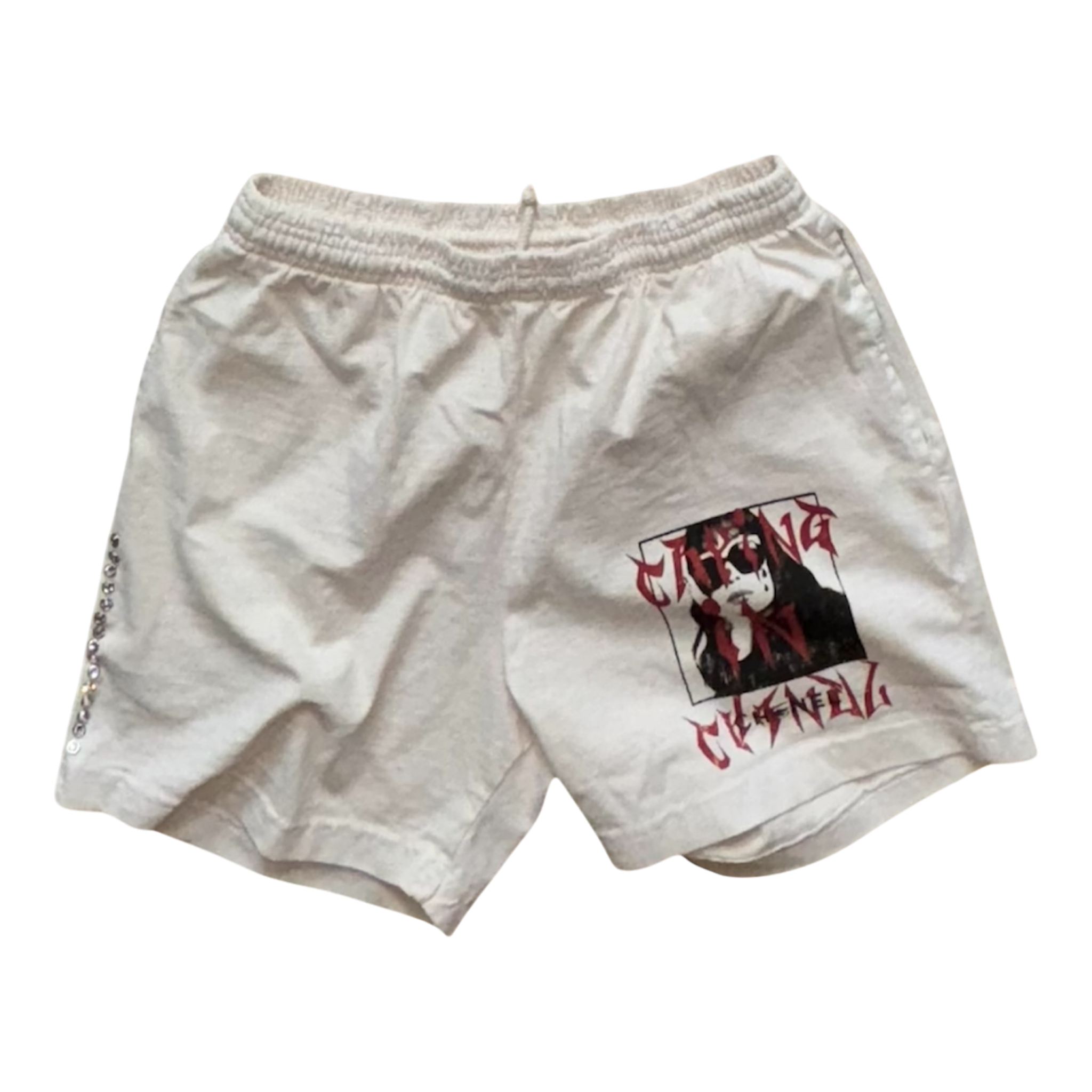 CRYING IN CHVNEL CREAM SHORTS
