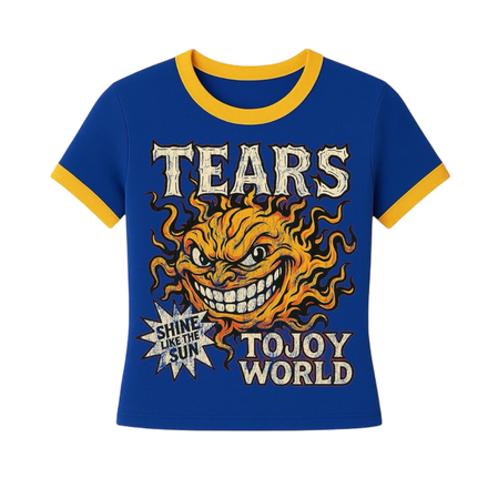SHINE LIKE THE SUN WMN'S RINGER TEE (BLUE/YELLOW)