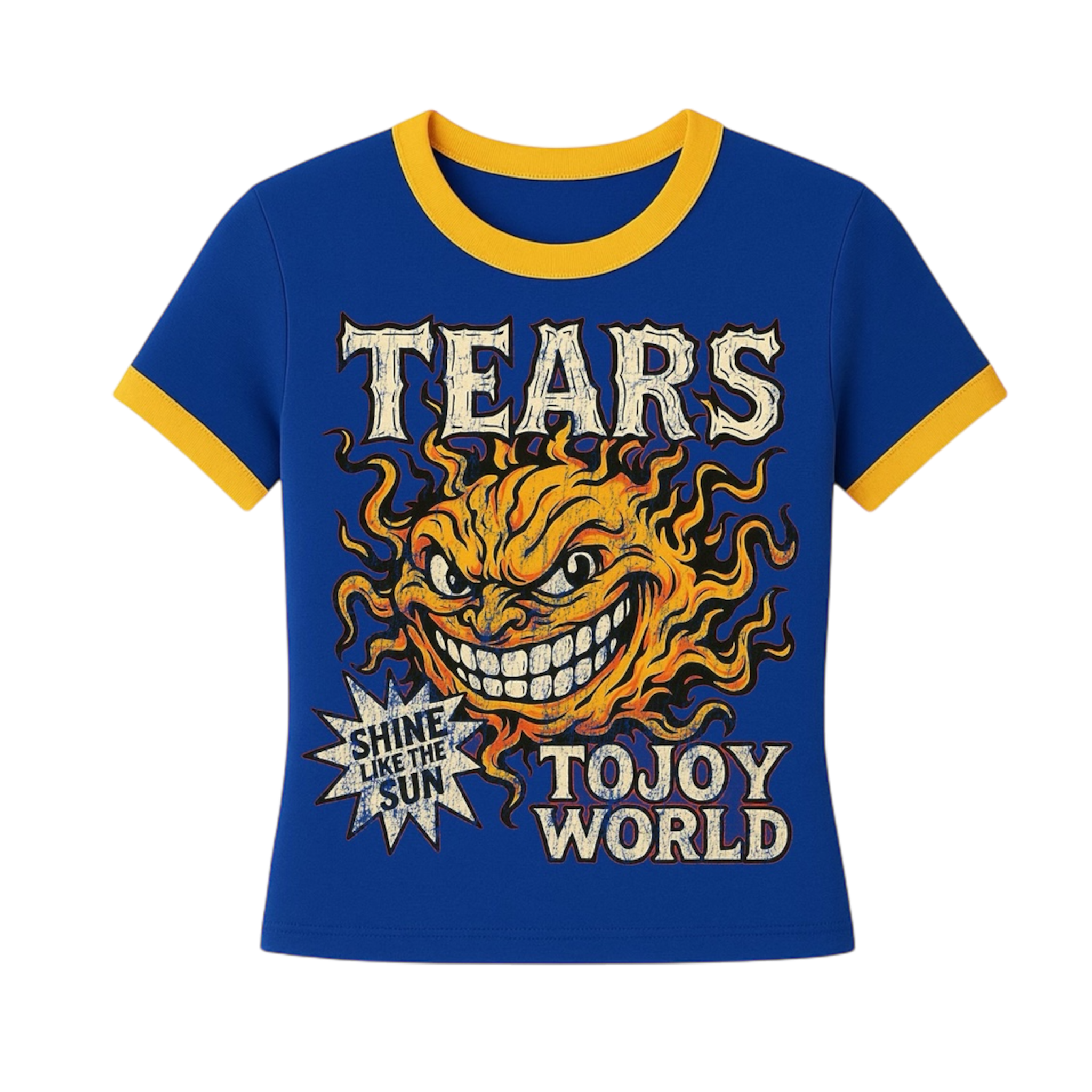 SHINE LIKE THE SUN WMN'S RINGER TEE (BLUE/YELLOW)