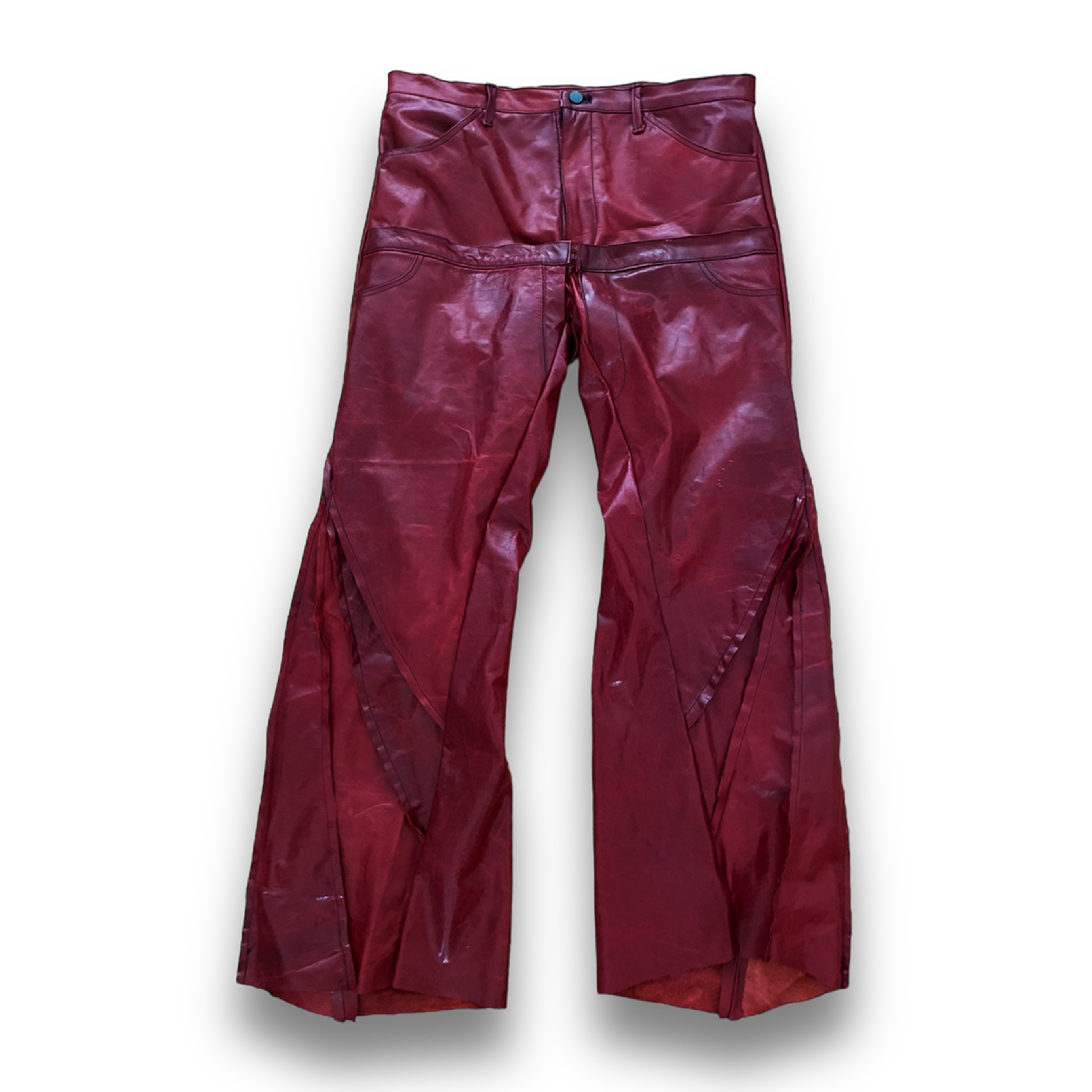 B.WAYNE FLARED CRANBERRY LEATHER PANTS
