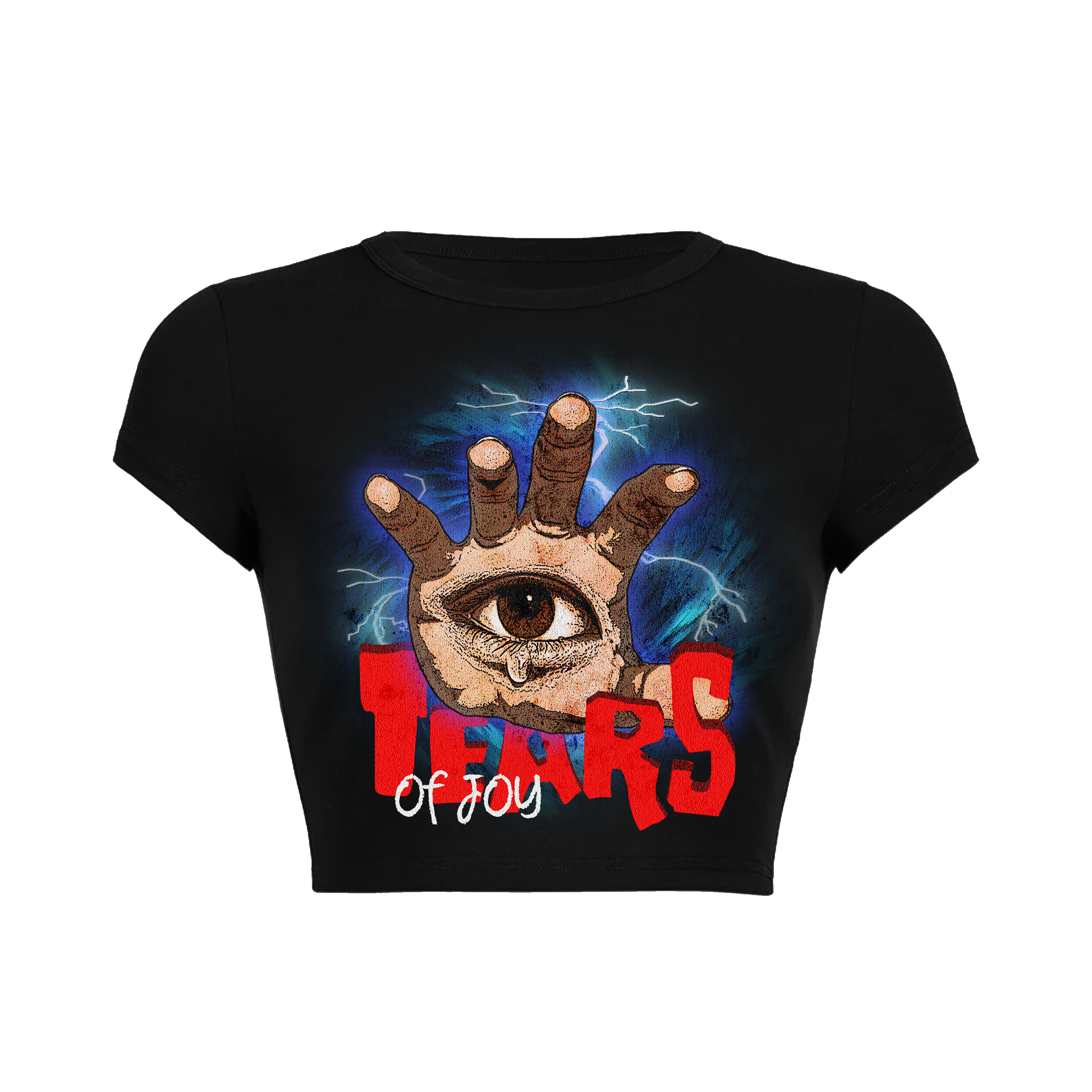 ELECTRIC TEARS OF JOY CROPPED WOMENS BABY TEE - BLACK