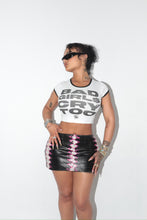 Load image into Gallery viewer, BAD GIRL$ CRY TOO BABY RIB CROP TEE - WHITE/BLACK
