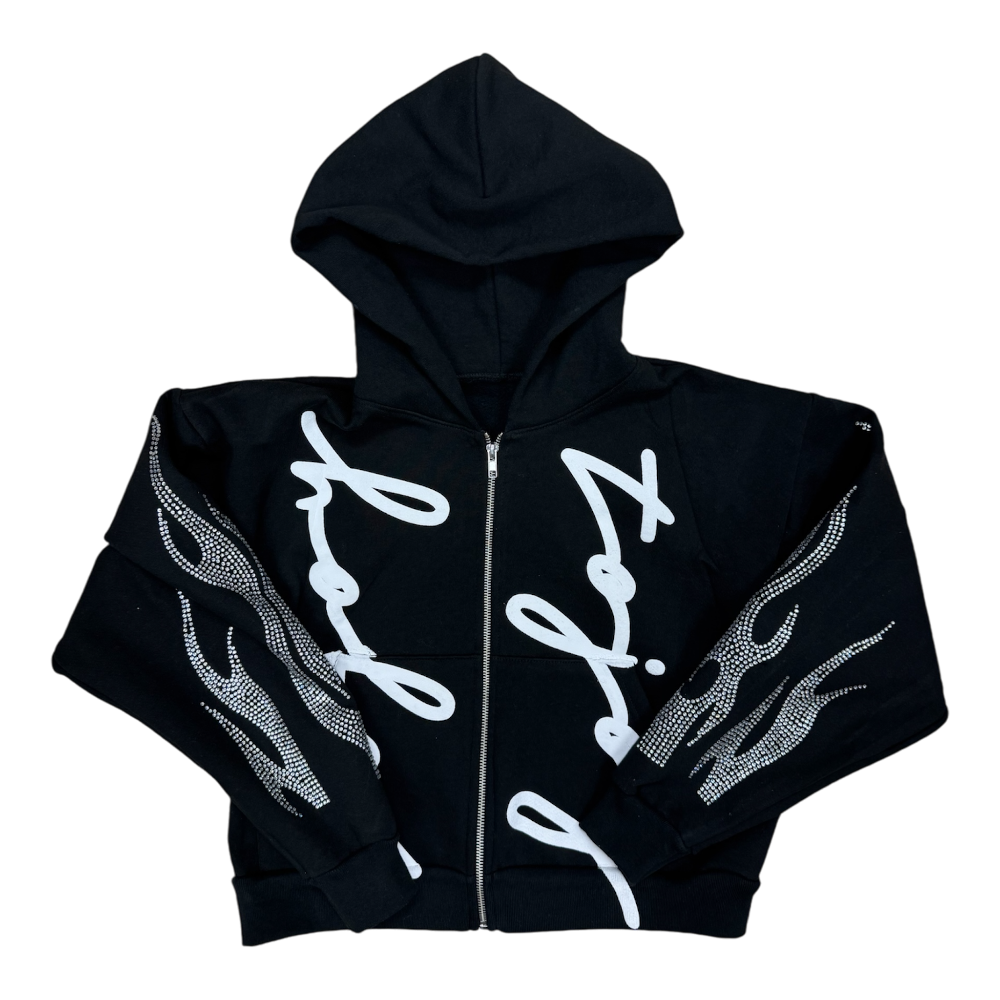 TOJOY FLAME RHINESTONE ZIP UP HOODIE