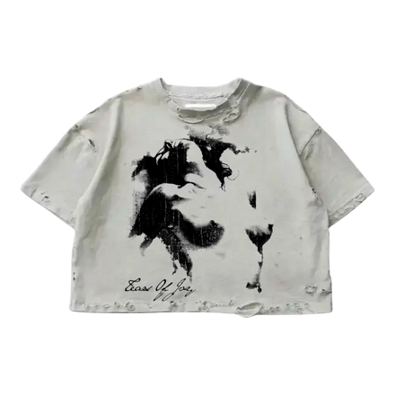 ART OF A WOMAN CROPPED RIPPED T-SHIRT (OFF WHITE)