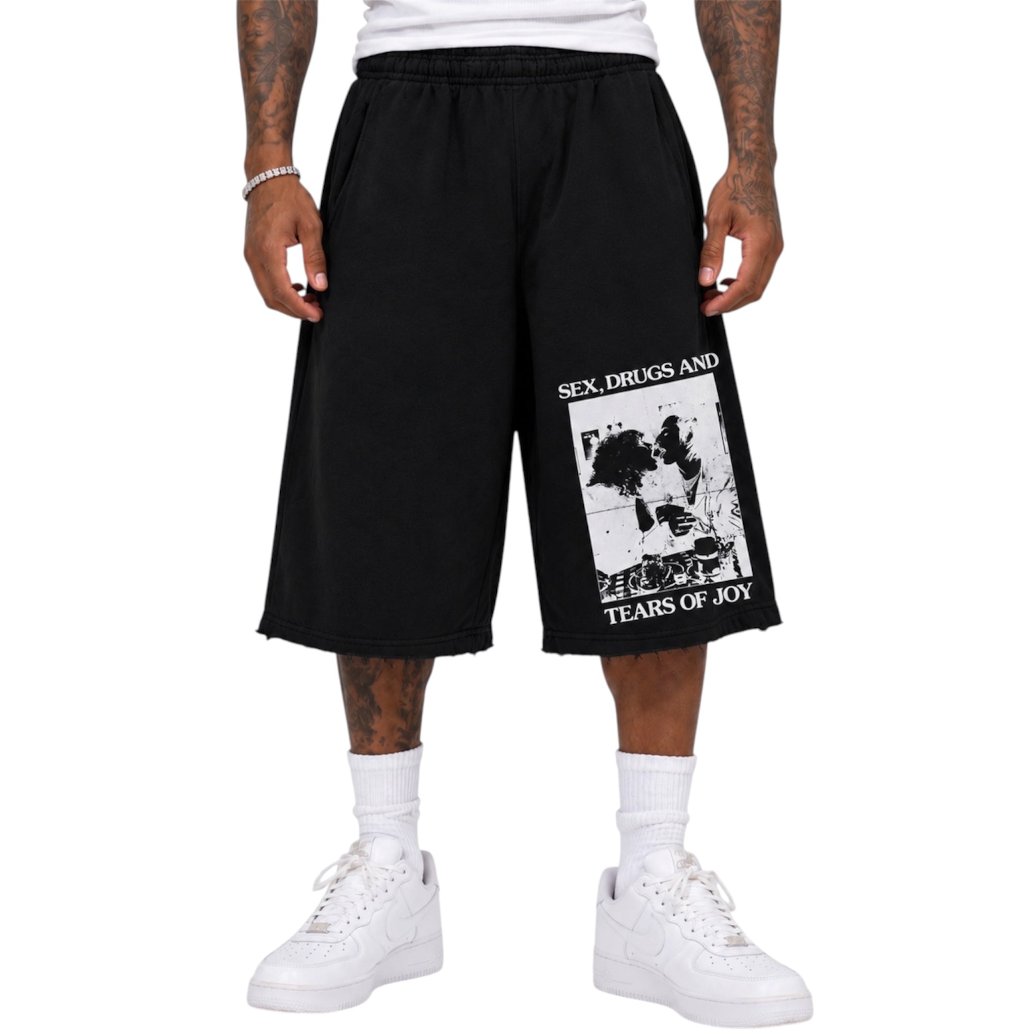 Sex, Drugs & Tears Graphic Sweatshorts – Black