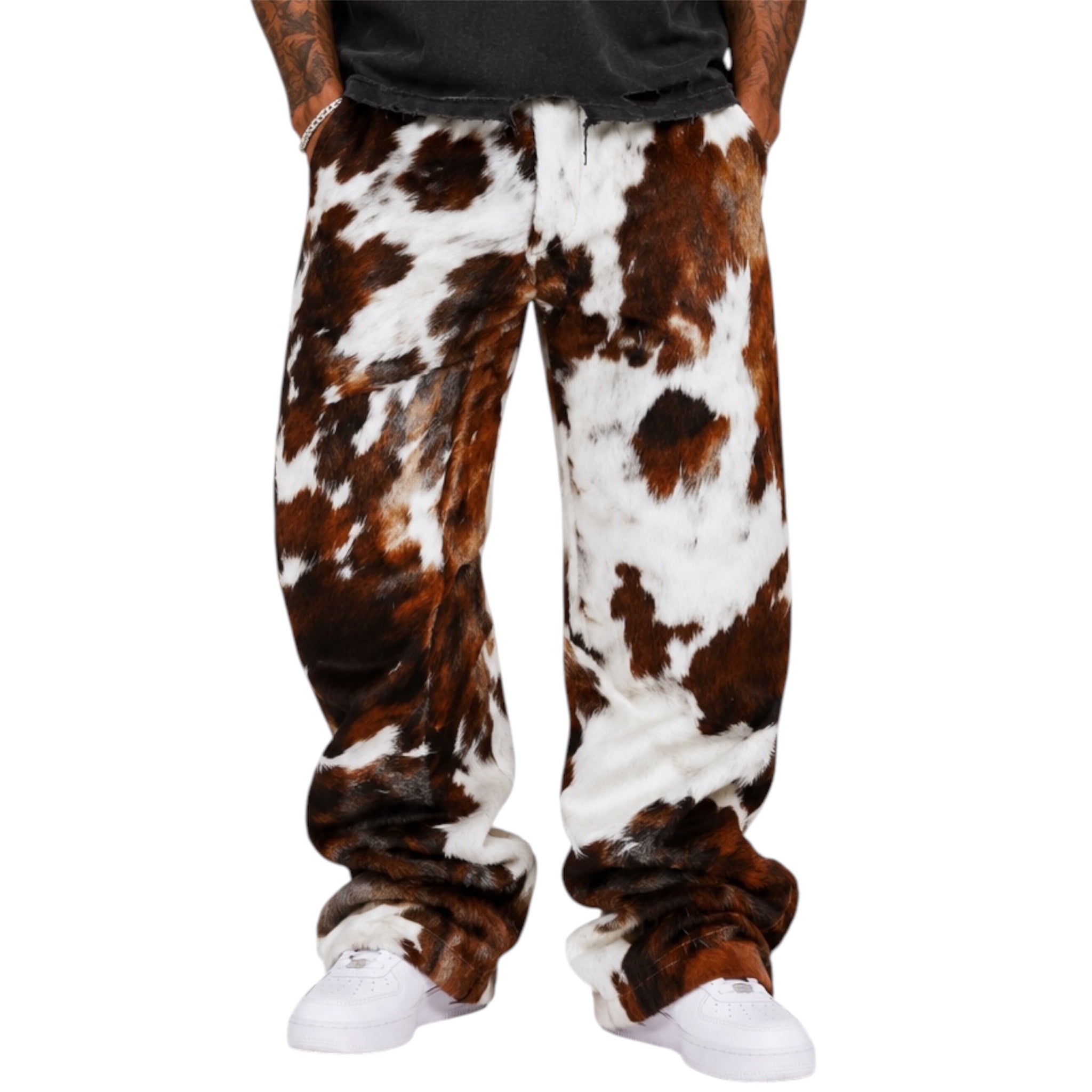 Tojoy Cowhide Baggy Pants - Brown/White
