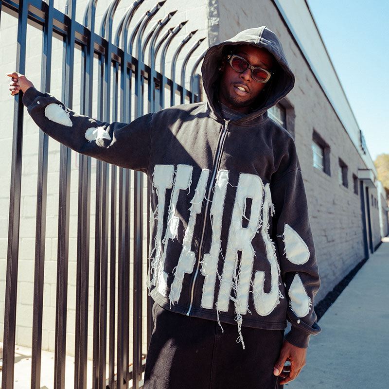 001211 RAW TEARS ZIP HOODIE