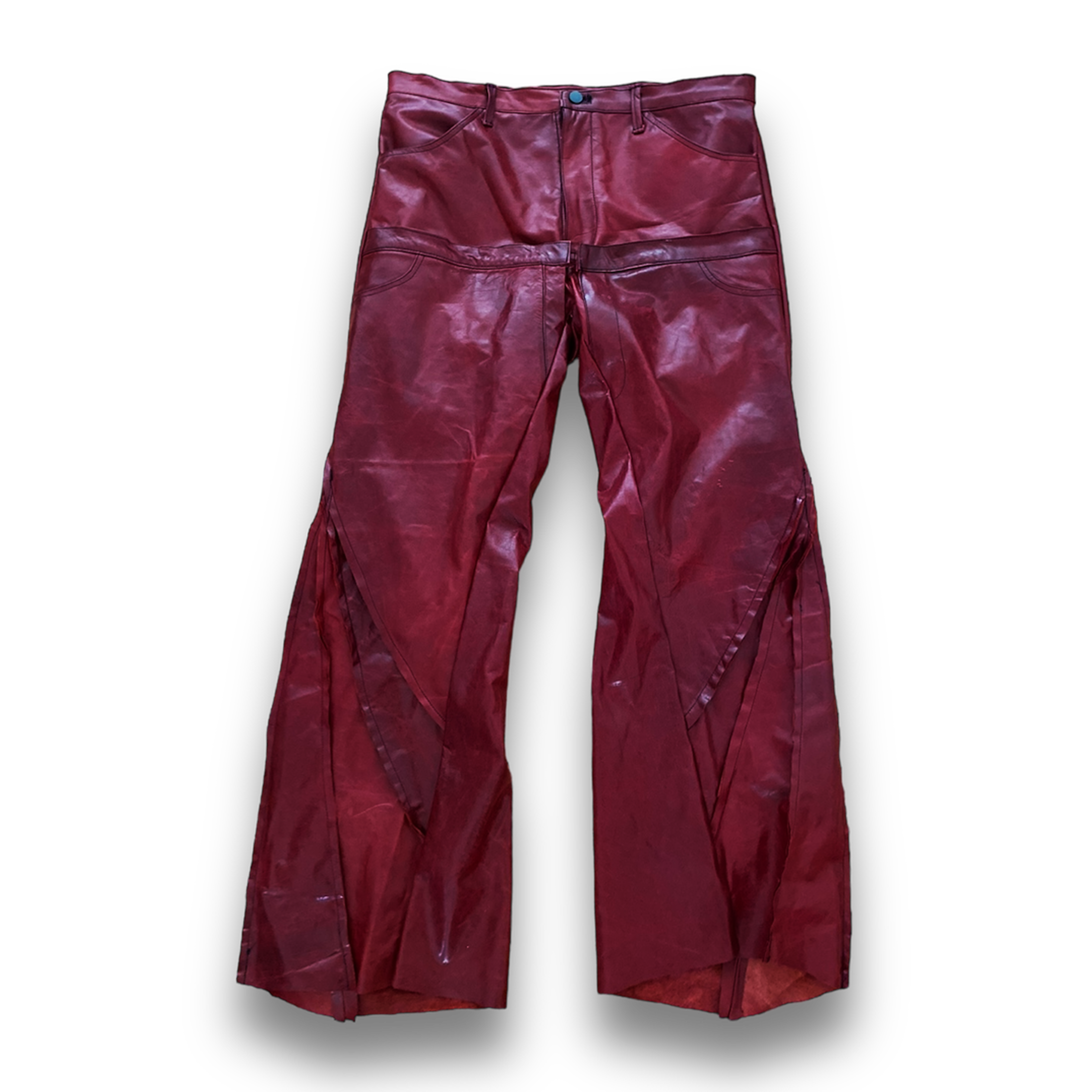 B.WAYNE FLARED CRANBERRY LEATHER PANTS