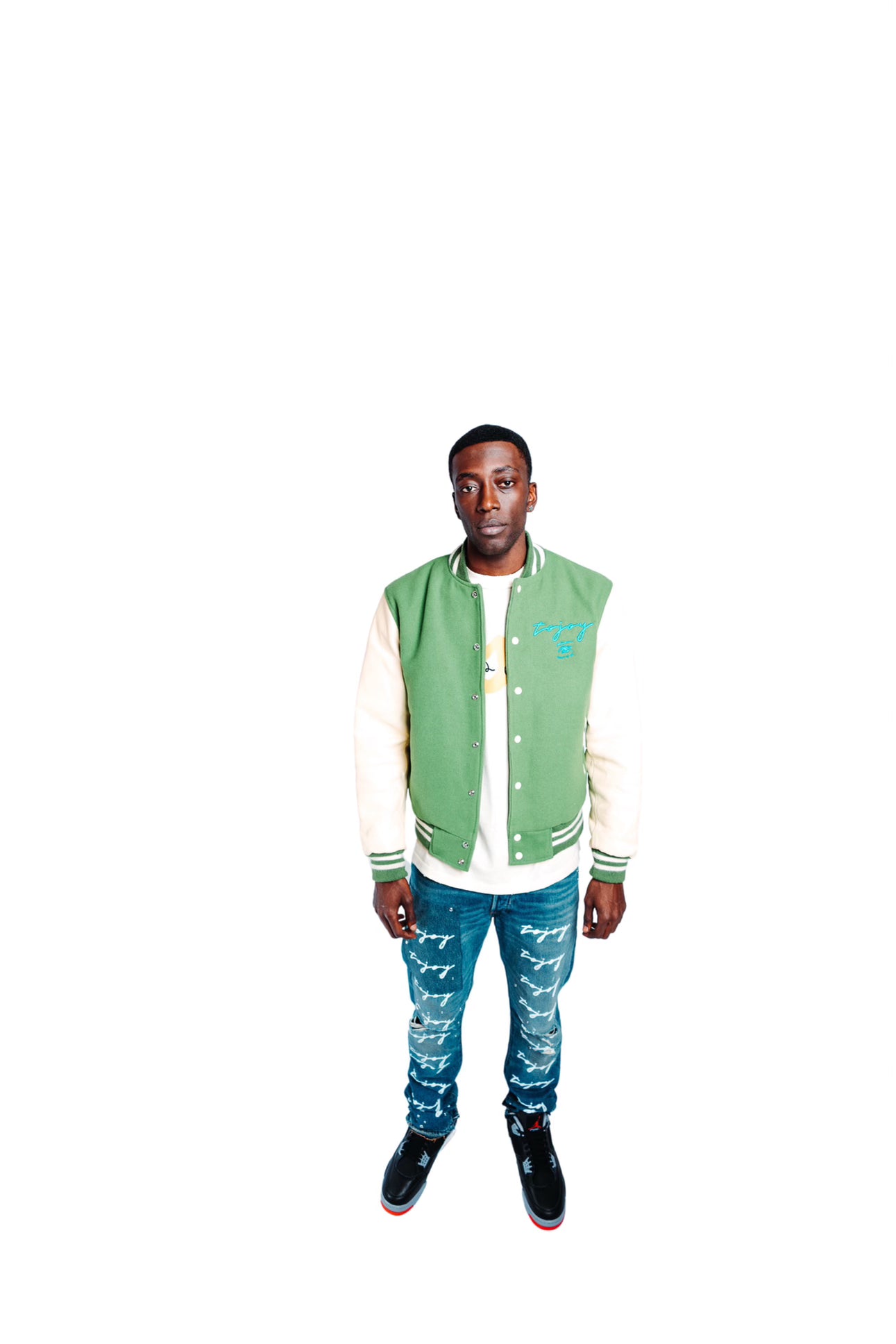TOJOY LEATHER VARSITY JACKET - KELLY GREEN