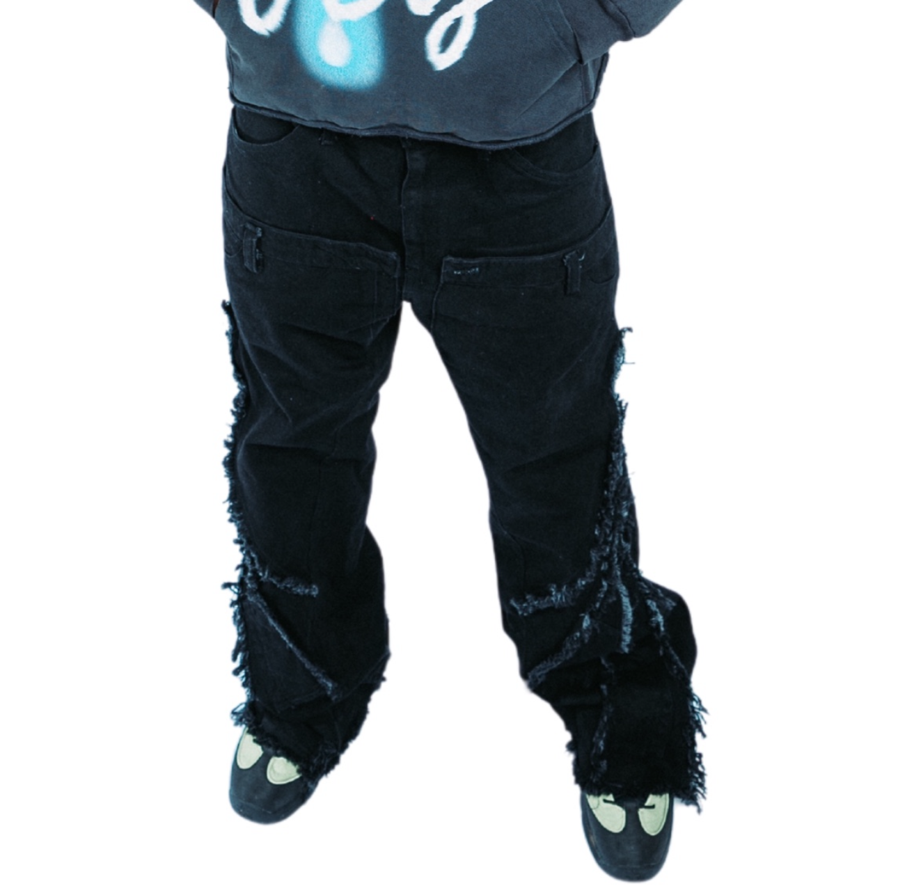 B.WAYNE FLARED DENIM PANTS - BLACK