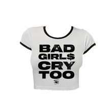 Load image into Gallery viewer, BAD GIRL$ CRY TOO BABY RIB CROP TEE - WHITE/BLACK

