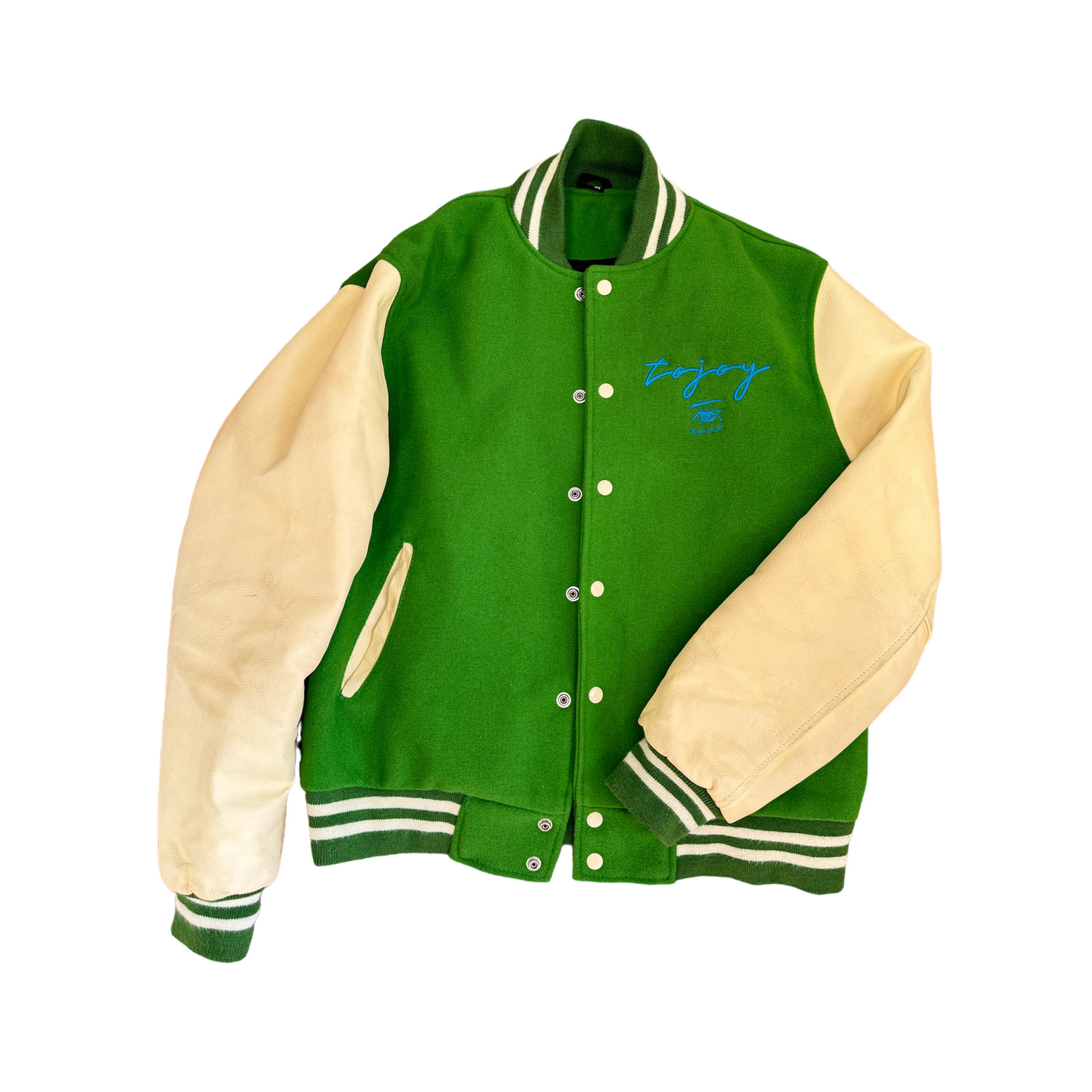 TOJOY LEATHER VARSITY JACKET - KELLY GREEN