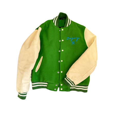 TOJOY LEATHER VARSITY JACKET - KELLY GREEN
