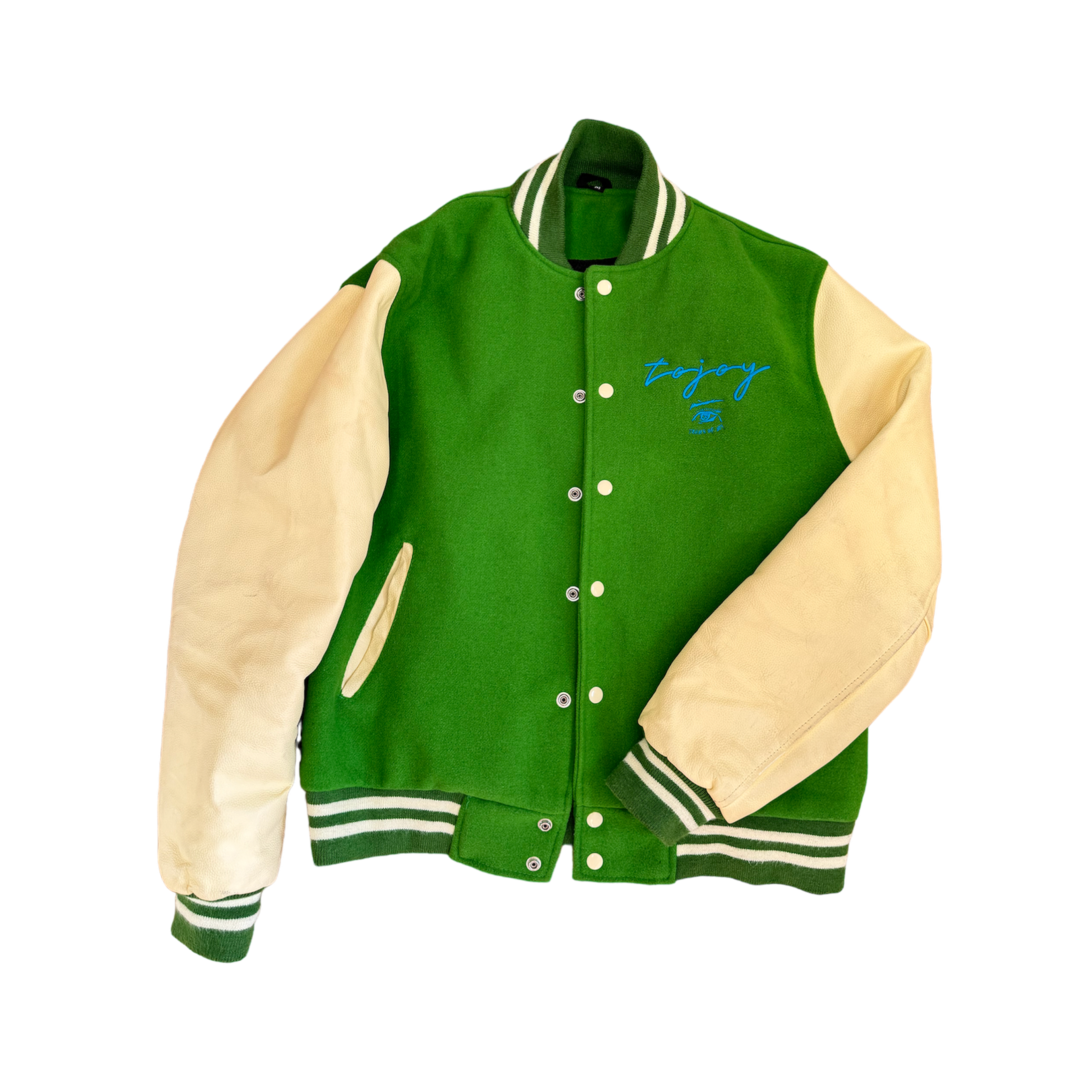 TOJOY LEATHER VARSITY JACKET - KELLY GREEN